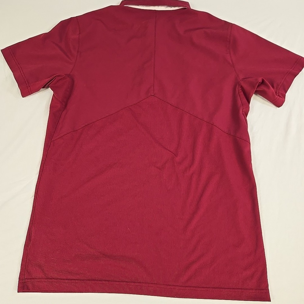 Nike Dri Fit Performance Golf Polo Mens Medium Maroon Gray Stripes Logo Tennis - Picture 10 of 12